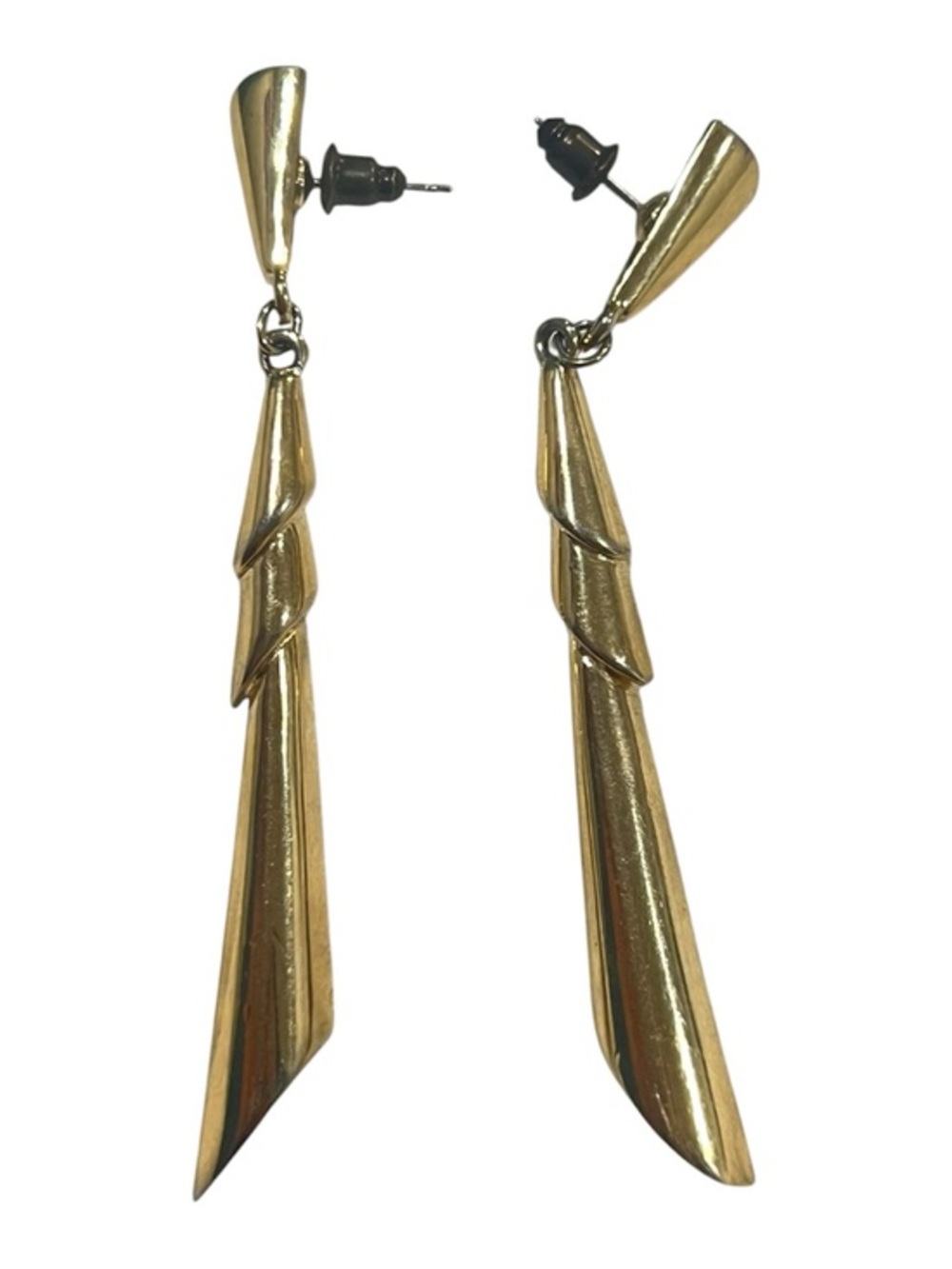 Vintage Trifari Retro Dangle Earrings Gold tone, Polished long shape